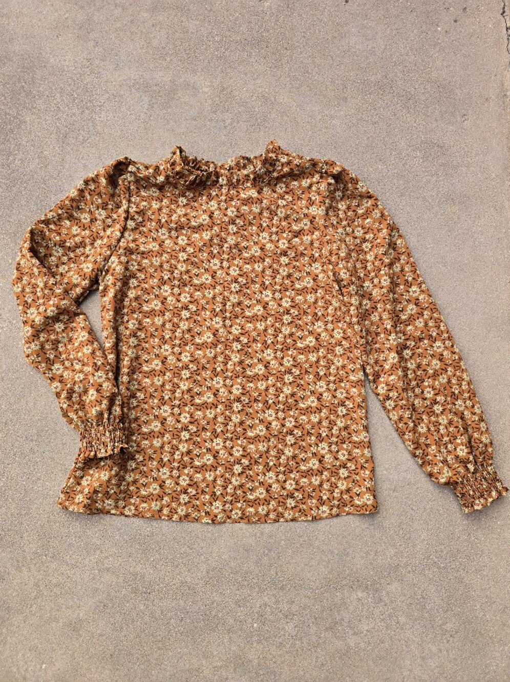 Les Amis Floral Ruffle Neck Long Sleeve Top - Rust Size S